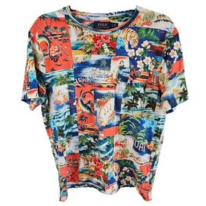Polo Ralph Lauren Woman SZ L Custom Slim Fit Hawaiian Tee Tropical Colorful